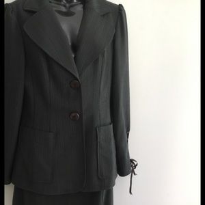 Nanette Laporte suit gray with thin light blue pin stripes